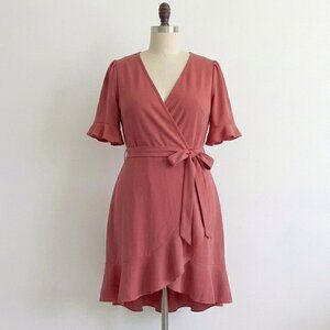 NWOT Klaxons Dress Dusty Rose Pink Mauve Ruffle Wrap Baby Shower Wedding